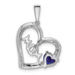 14k White Gold Sapphire and Diamond MOM Heart Pendant - Image 4