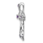 14k White Gold Round Amethyst and Diamond Fleur de Lis Cross Chain Slide - Image 2