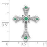 10K White Gold Emerald and Diamond Fleur de Lis Cross Chain Slide - Image 4