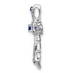 14k White Gold Round Sapphire and Diamond Fleur de Lis Cross Chain Slide - Image 2