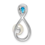 14k White Gold 6x4mm Pear Blue Topaz/Freshwater Cultured Pearl/Diamond Infinity Chain Slide - Image 4