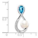 14k White Gold 6x4mm Pear Blue Topaz/Freshwater Cultured Pearl/Diamond Infinity Chain Slide - Image 3