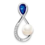14k White Gold Pear Sapphire/Freshwater Cultured Pearl/Diamond Infinity Chain Slide