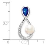 14k White Gold Pear Sapphire/Freshwater Cultured Pearl/Diamond Infinity Chain Slide - Image 3