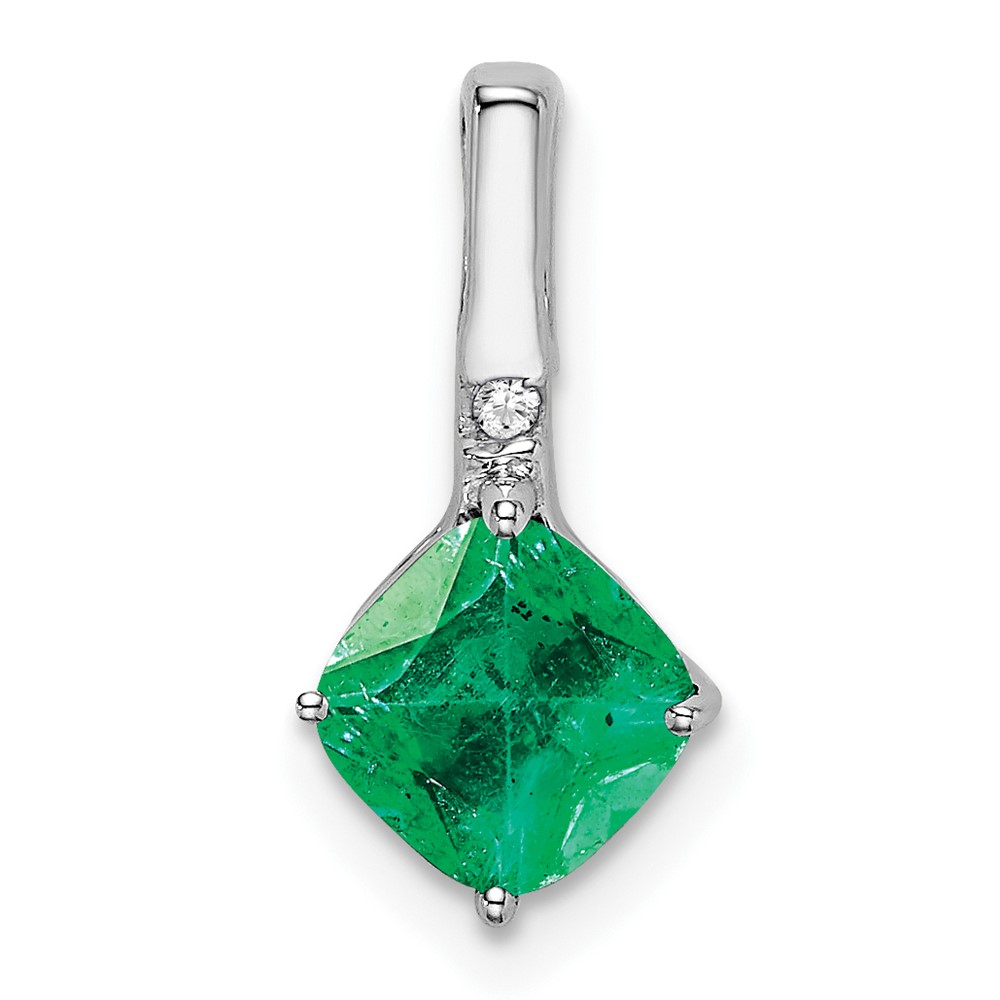 PM7183-EM-001-WA.jpg 14k White Gold Cushion Emerald and Diamond Pendant - Image 1