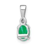 14k White Gold 7x5mm Oval Emerald and Diamond Pendant - Image 3