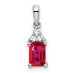 14k White Gold Emerald-shape Ruby and Diamond Pendant
