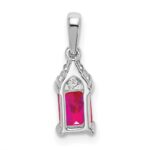 14k White Gold Emerald-shape Ruby and Diamond Pendant - Image 4