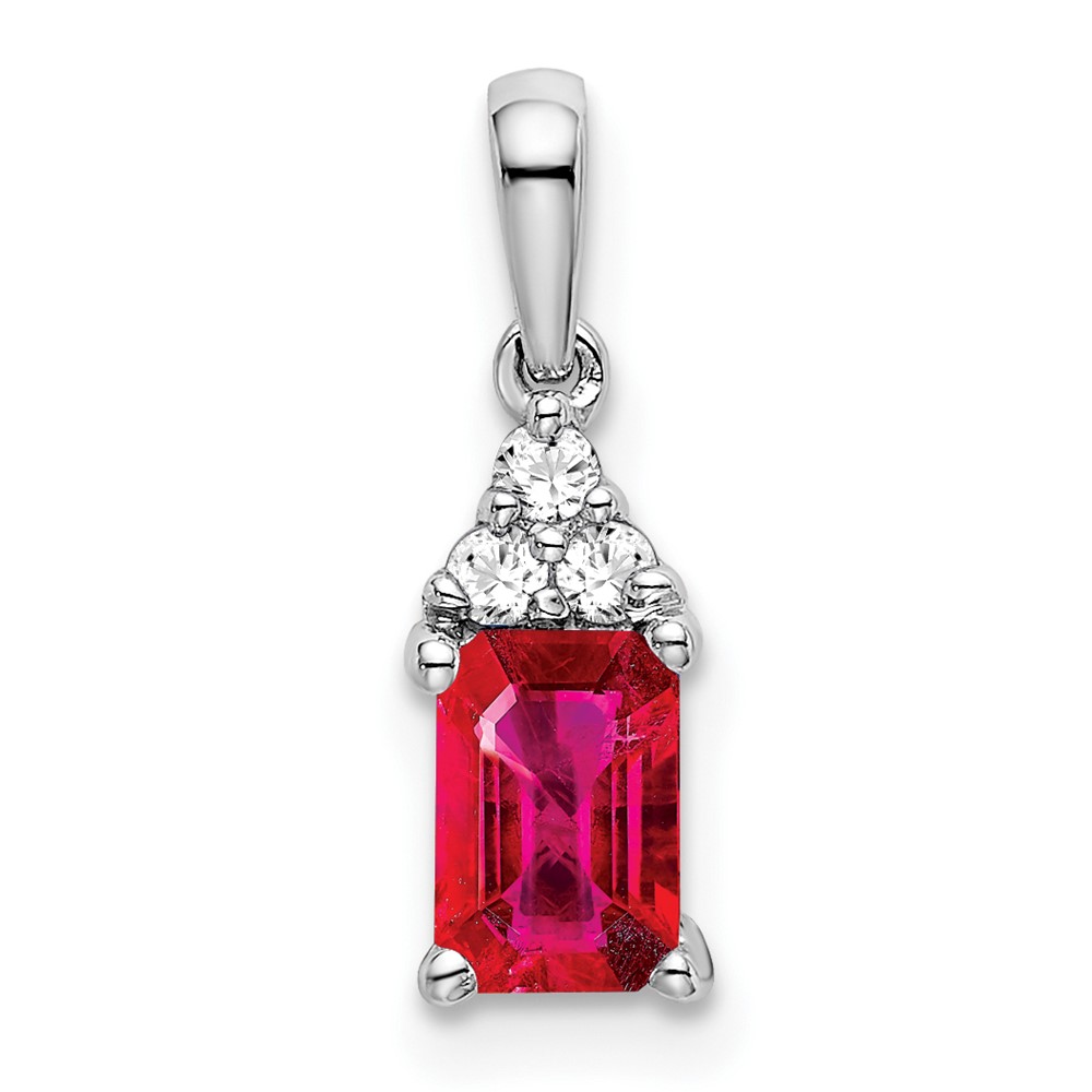 PM7186-RU-007-WA.jpg 14k White Gold Emerald-shape Ruby and Diamond Pendant - Image 1