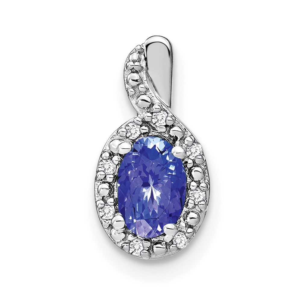 PM7188-TZ-004-WA.jpg 14k White Gold 6x4mm Oval Tanzanite and Diamond Halo Pendant - Image 1
