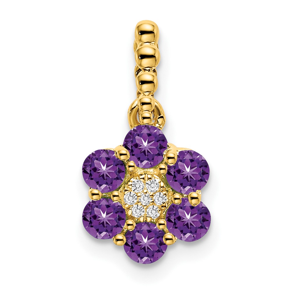 PM7191-AM-003-YA.jpg 14k Amethyst and Diamond Floral Pendant - Image 1