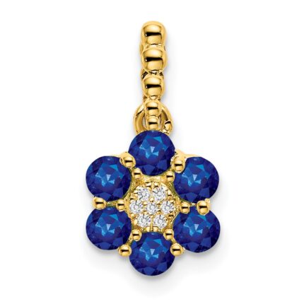 14k Sapphire and Diamond Floral Pendant