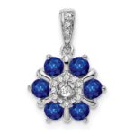 14k White Gold Sapphire and Diamond Floral Pendant