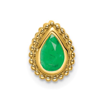 14k Pear Emerald Beaded Edge Chain Slide