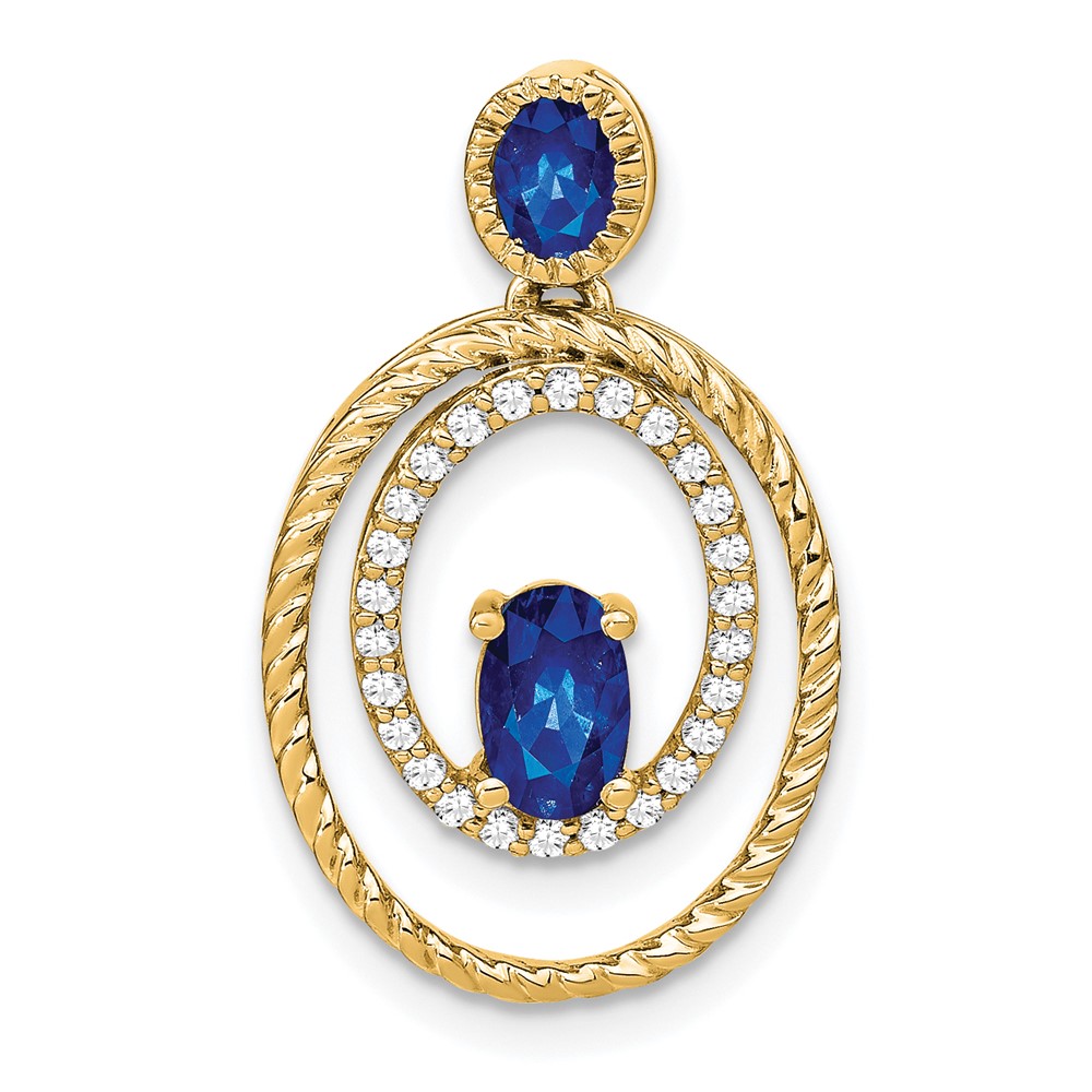 PM7208-SA-016-YA.jpg 14k Oval and Round Sapphire and Diamond Oval Pendant - Image 1