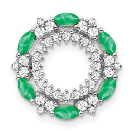14k White Gold Marquise Emerald and Diamond Circle Chain Slide