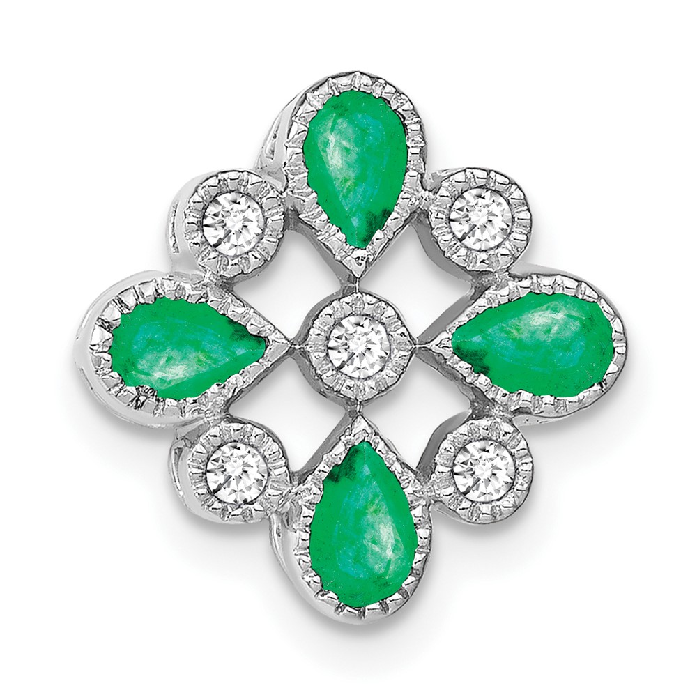 PM7218-EM-010-WA.jpg 14k White Gold Pear Emerald and Diamond Chain Slide - Image 1