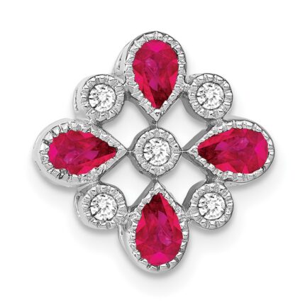 14k White Gold Pear Ruby and Diamond Chain Slide