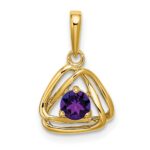 14k 4mm Round February/Amethyst Triangle Pendant