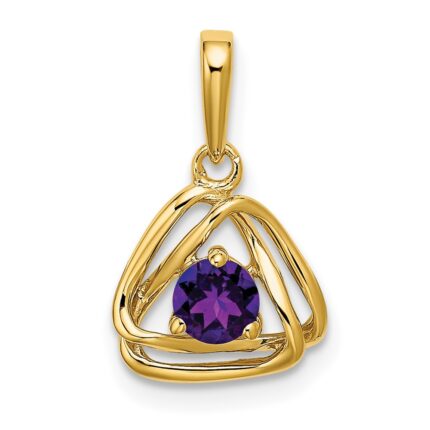 14k 4mm Round February/Amethyst Triangle Pendant