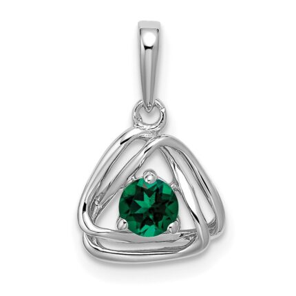 14k White Gold 4mm Round May/Lab Created Emerald Triangle Pendant