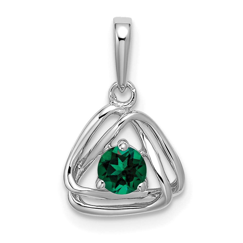 PM7395-CEM-W.jpg 14k White Gold 4mm Round May/Lab Created Emerald Triangle Pendant - Image 1