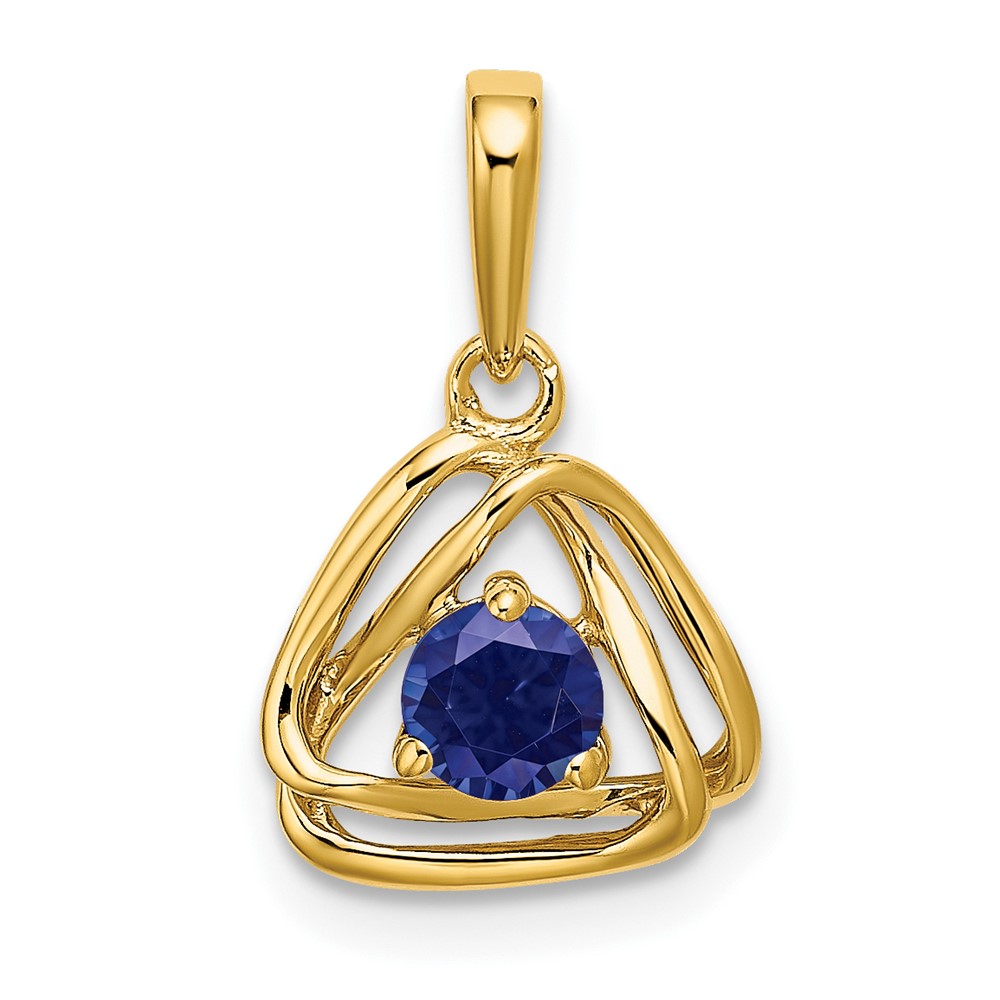 PM7395-CSA-Y.jpg 14k 4mm Round September/Lab Created Sapphire Triangle Pendant - Image 1