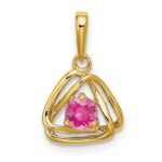 14k 4mm Round October/Pink Tourmaline Triangle Pendant