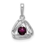 14k White Gold 4mm Round June/Rhodolite Garnet Triangle Pendant