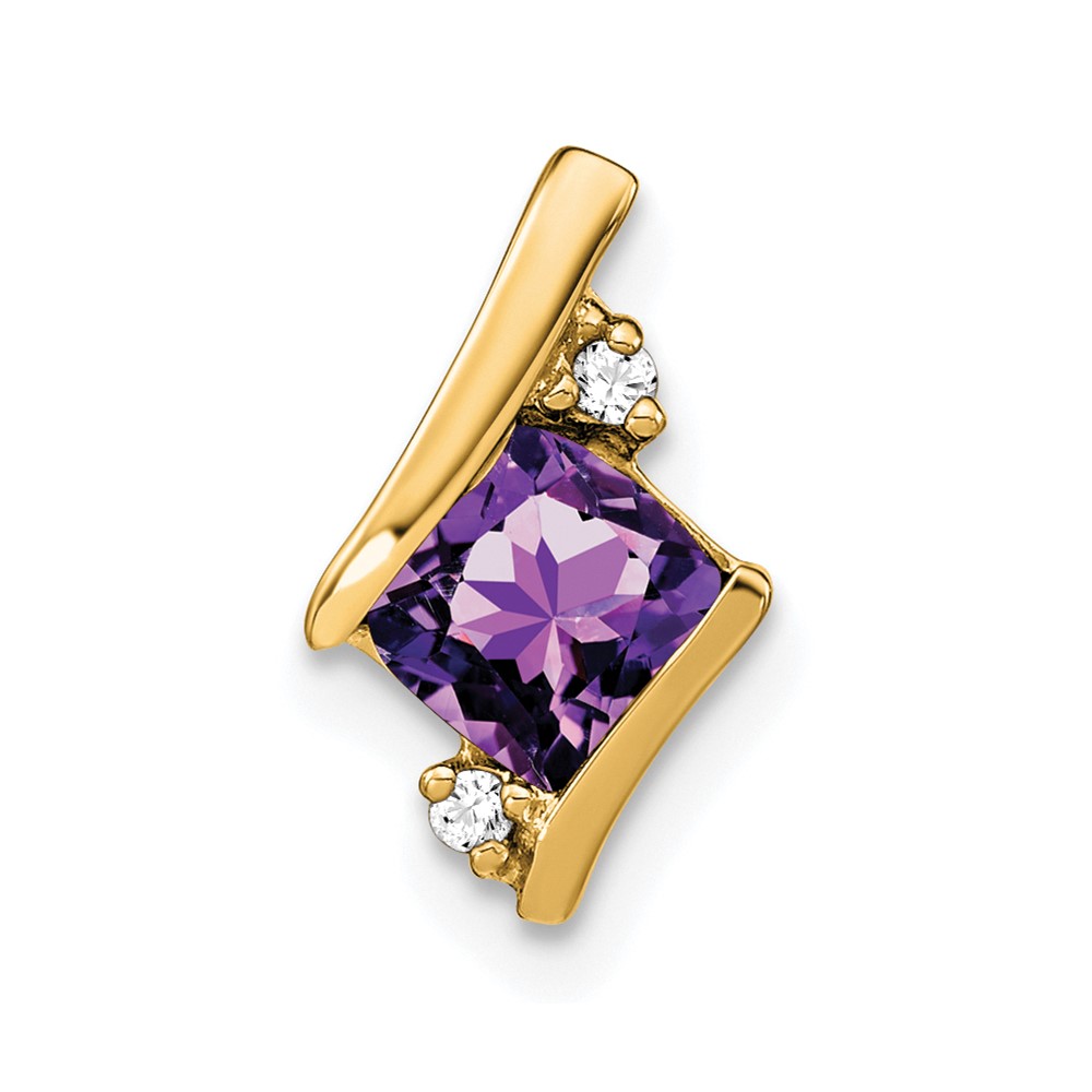 PM7398-AM-002-1YA.jpg 10k Yellow Gold Cushion Amethyst and Diamond Chain Slide - Image 1