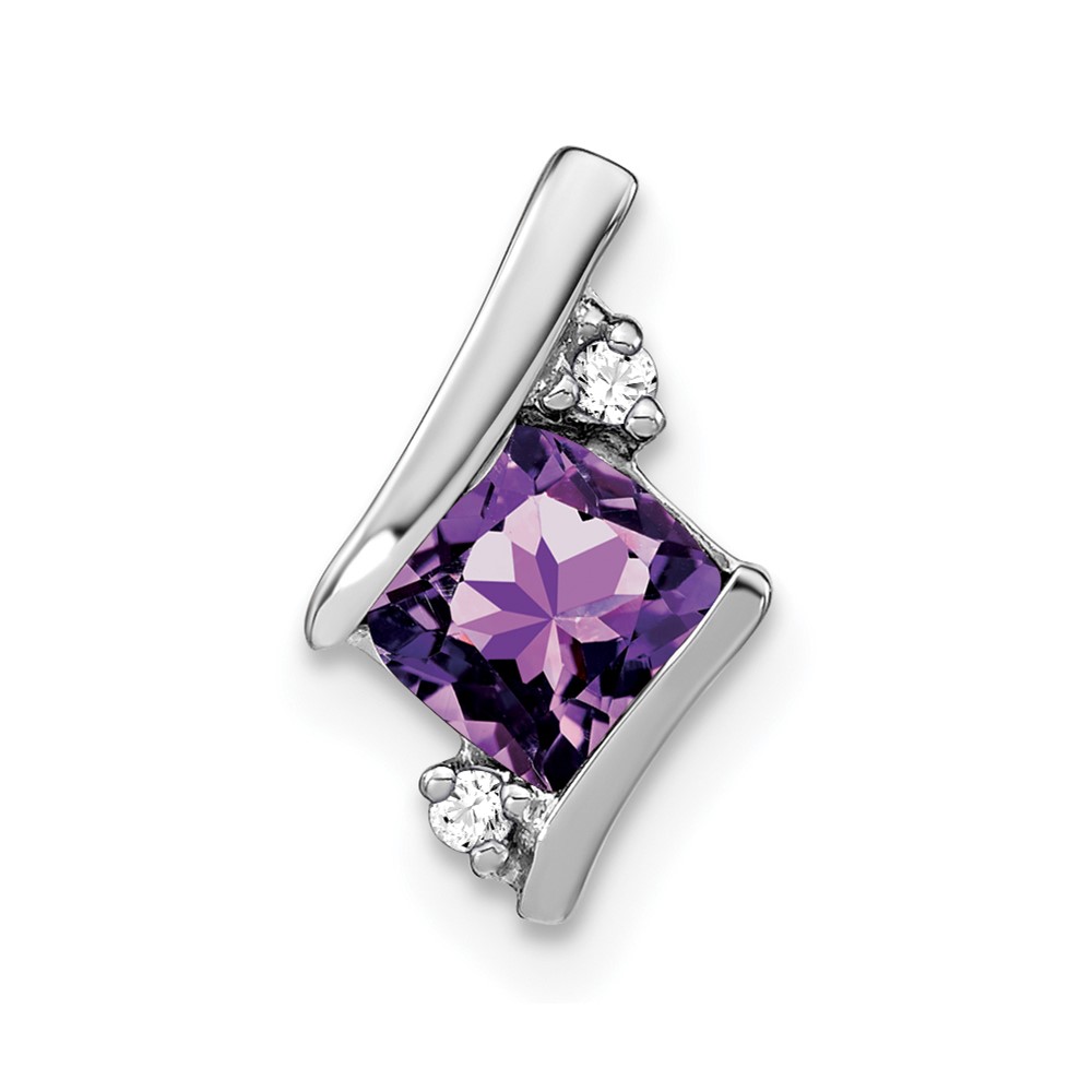 PM7398-AM-002-SSA.jpg Sterling Silver Antique Cushion Amethyst and Diamond Pendant - Image 1