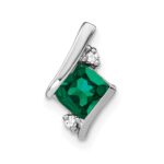 14k White Gold 7mm Cushion May/Lab Created Emerald and Diamond Chain Slide