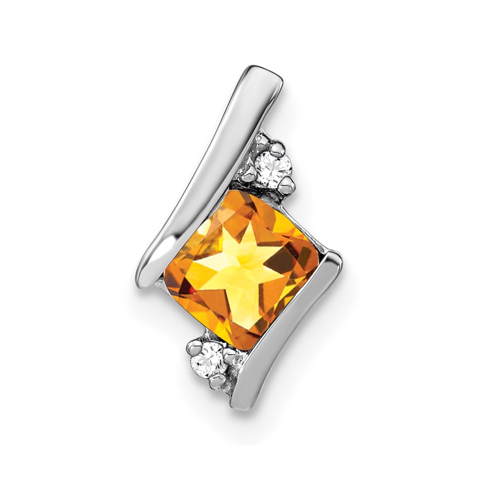 PM7398-CI-002-WA.jpg 14k White Gold 7mm Cushion November/Citrine and Diamond Chain Slide - Image 1