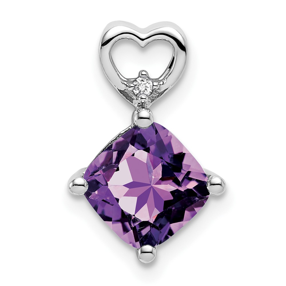 PM7399-AM-001-WA.jpg 14k White Gold 7mm Cushion February/Amethyst and Diamond Heart Chain Slide - Image 1