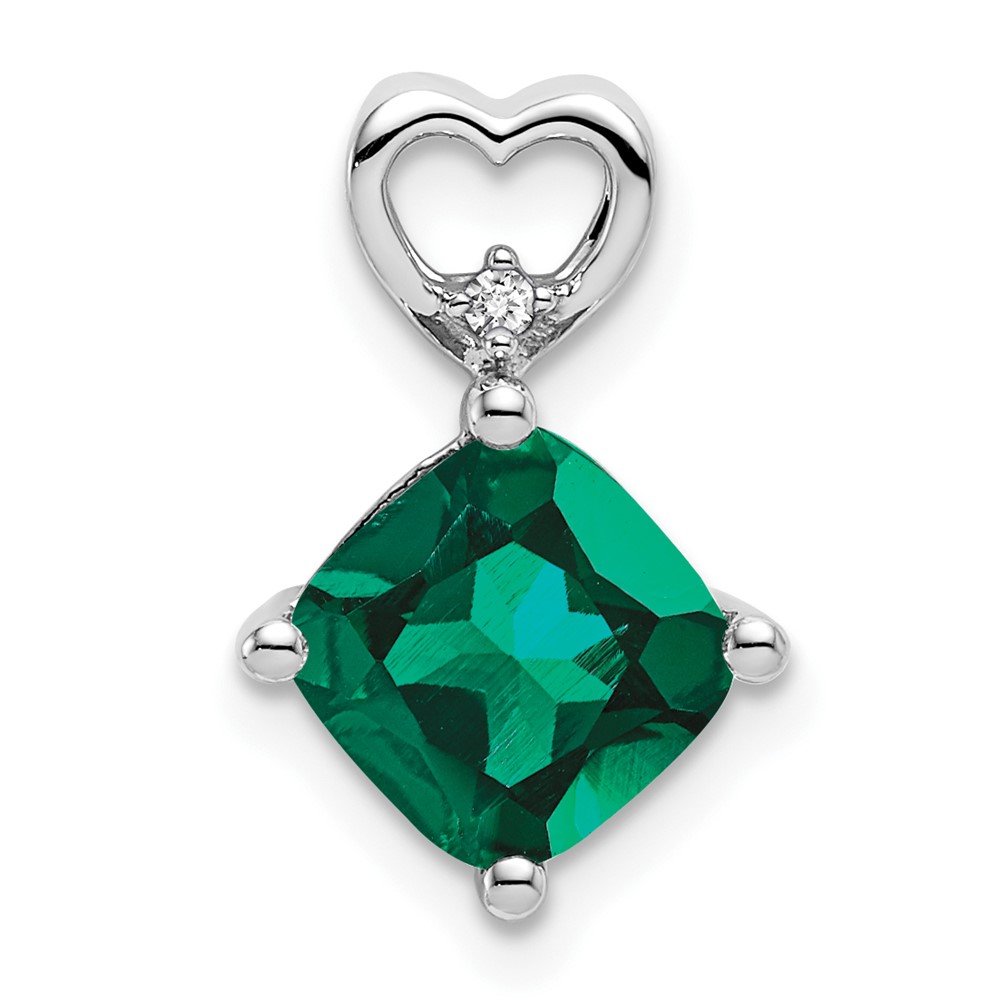 PM7399-CEM-001-WA.jpg 14k White Gold 7mm Cushion May/Lab Created Emerald and Diamond Heart Chain Slide - Image 1