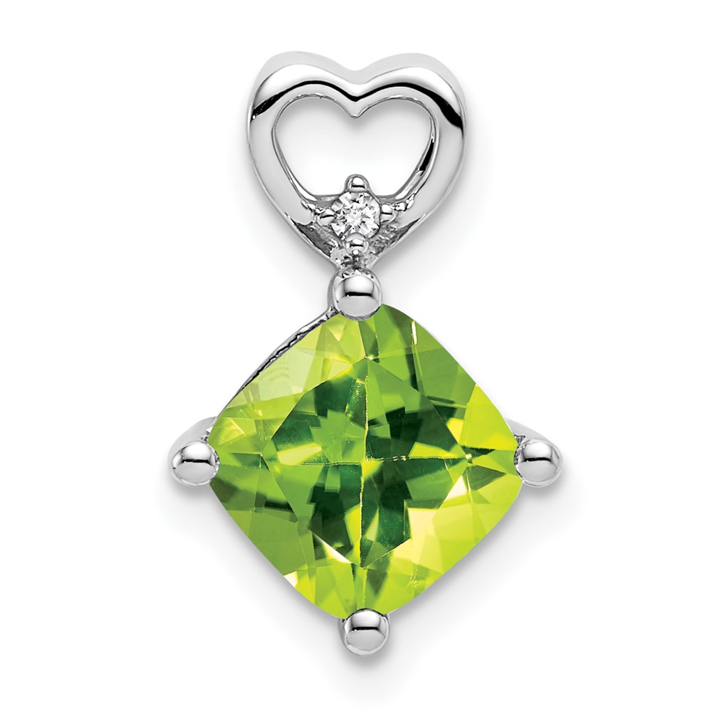 PM7399-PE-001-WA.jpg 14k White Gold 7mm Cushion August/Peridot and Diamond Heart Chain Slide - Image 1
