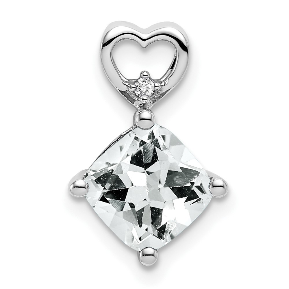PM7399-WT-001-WA.jpg 14k White Gold 7mm Cushion April/White Topaz and Diamond Heart Chain Slide - Image 1