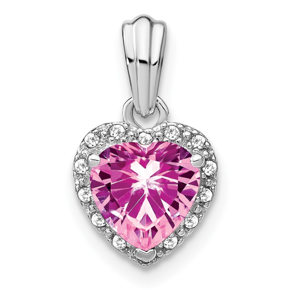 PM7400-CPS-007-SSA-1.jpg Pure Serenity 14k White Gold 1/15 carat Lab Grown Diamond VS/SI+ G+ and Lab Created Pink Sapphire Heart Pendant - Image 1