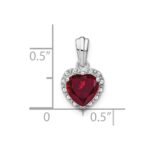 14k White Gold 1/15 carat Lab Grown Diamond VS/SI+ G+ and Lab Created Ruby Heart Pendant - Image 3