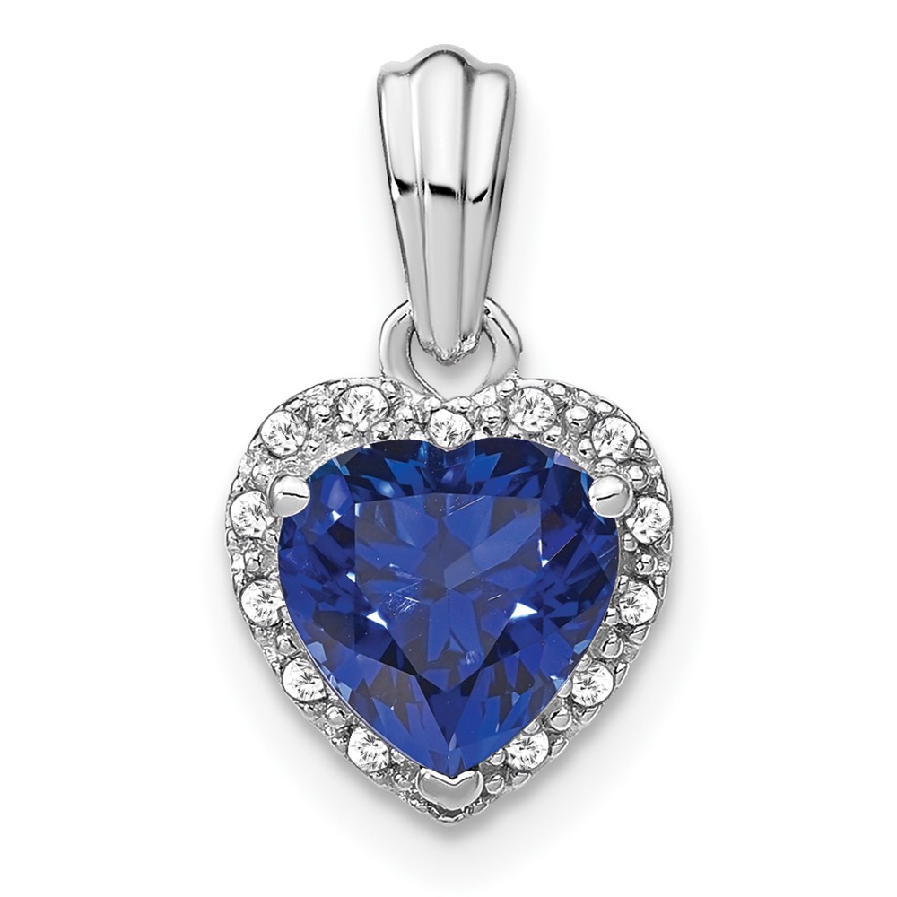 PM7400-CSA-007-SSA.jpg Sterling Silver Rhod-plated Created Sapphire and Diamond Pendant - Image 1
