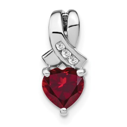 Sterling Silver Rhodium-plated Created Ruby and Diamond Pendant