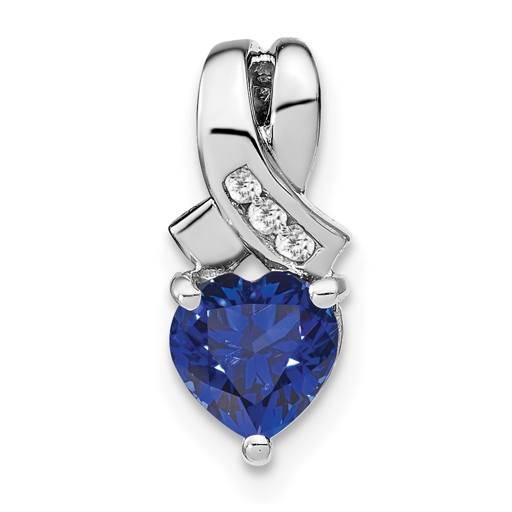 PM7401-CSA-003-SSA.jpg Sterling Silver Rhodium-plated Created Sapphire/Diamond Pendant - Image 1
