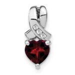 Sterling Silver Rhodium-plated Garnet and Diamond Pendant