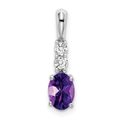 14k White Gold 7x5 Oval February/Amethyst and Diamond Pendant
