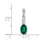 14k White Gold 7x5 Oval May/Lab Created Emerald and Diamond Pendant - Image 2