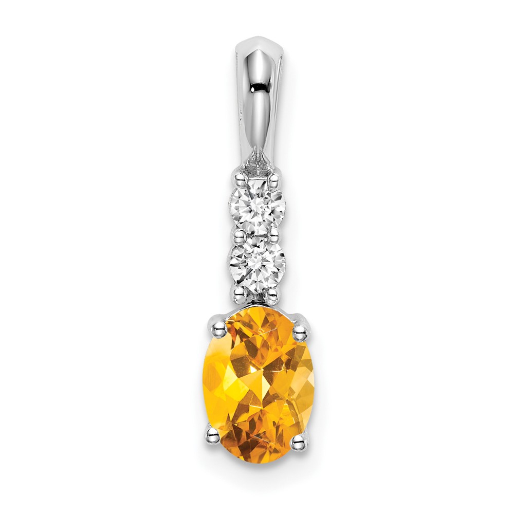 PM7406-CI-013-WA.jpg 14k White Gold 7x5 Oval November/Citrine and Diamond Pendant - Image 1