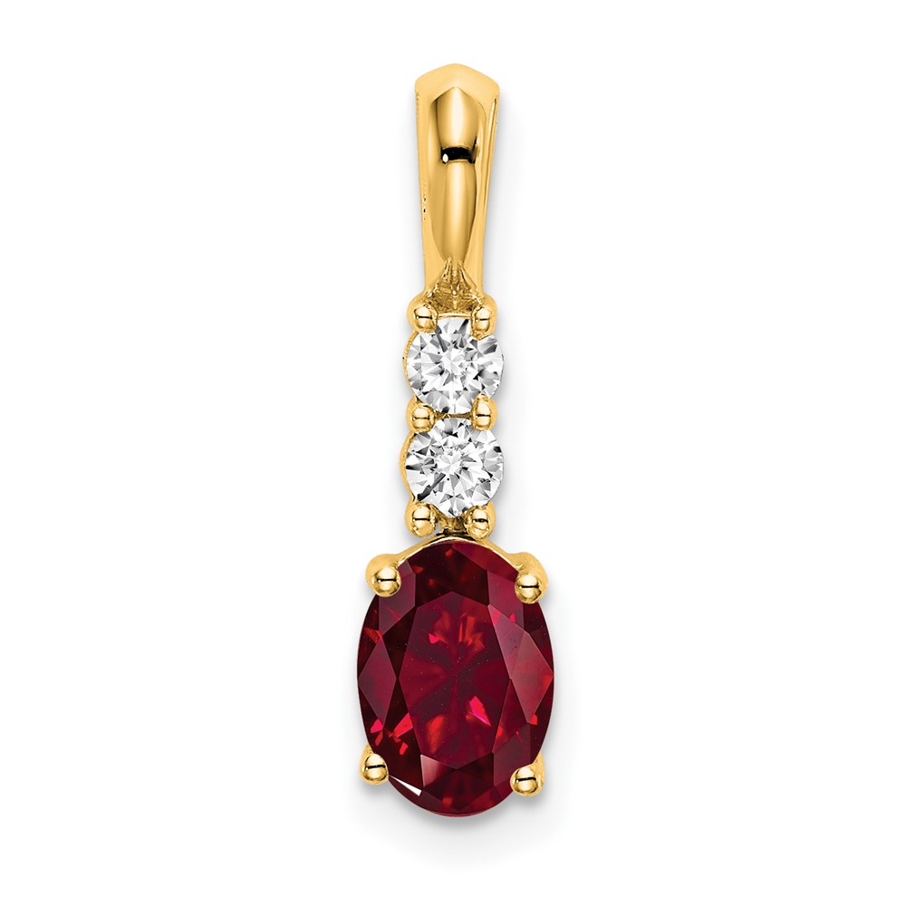 PM7406-CRU-013-YA.jpg 14K 7x5 Oval July/Lab Created Ruby and Diamond Pendant - Image 1