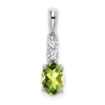 14k White Gold 7x5 Oval August/Peridot and Diamond Pendant