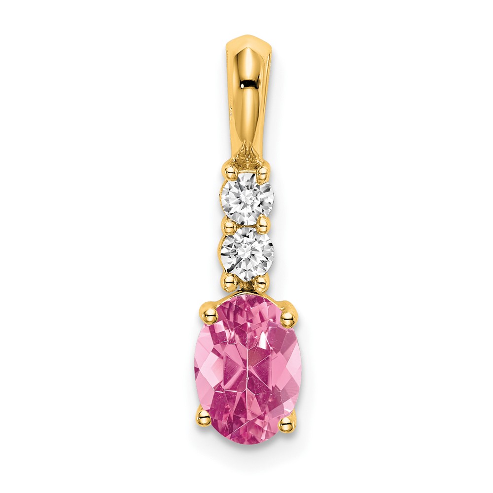 PM7406-PT-013-YA.jpg 14K 7x5 Oval October/Pink Tourmaline and Diamond Pendant - Image 1