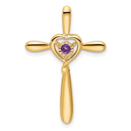 14k February/Amethyst Cross with Heart Chain Slide